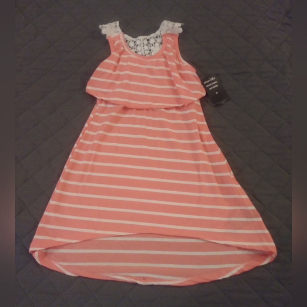 Coral and White Striped Sleeveless Dress